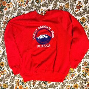 Vintage deadstock NWT Denali National Park McKinley Alaska Red Sweatshirt - XL